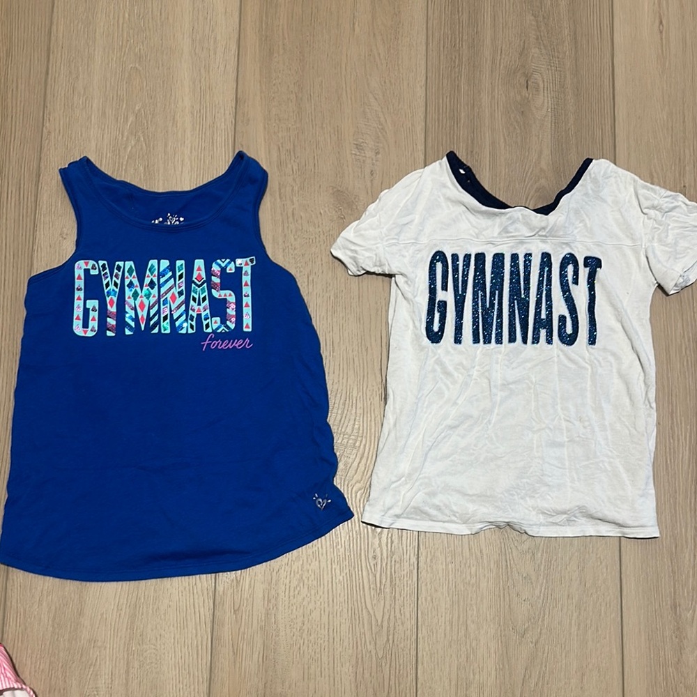 Justice Gymnastics Shirts Girls Size 8 Blue Glitter Gymnast T Shirt Tank Top